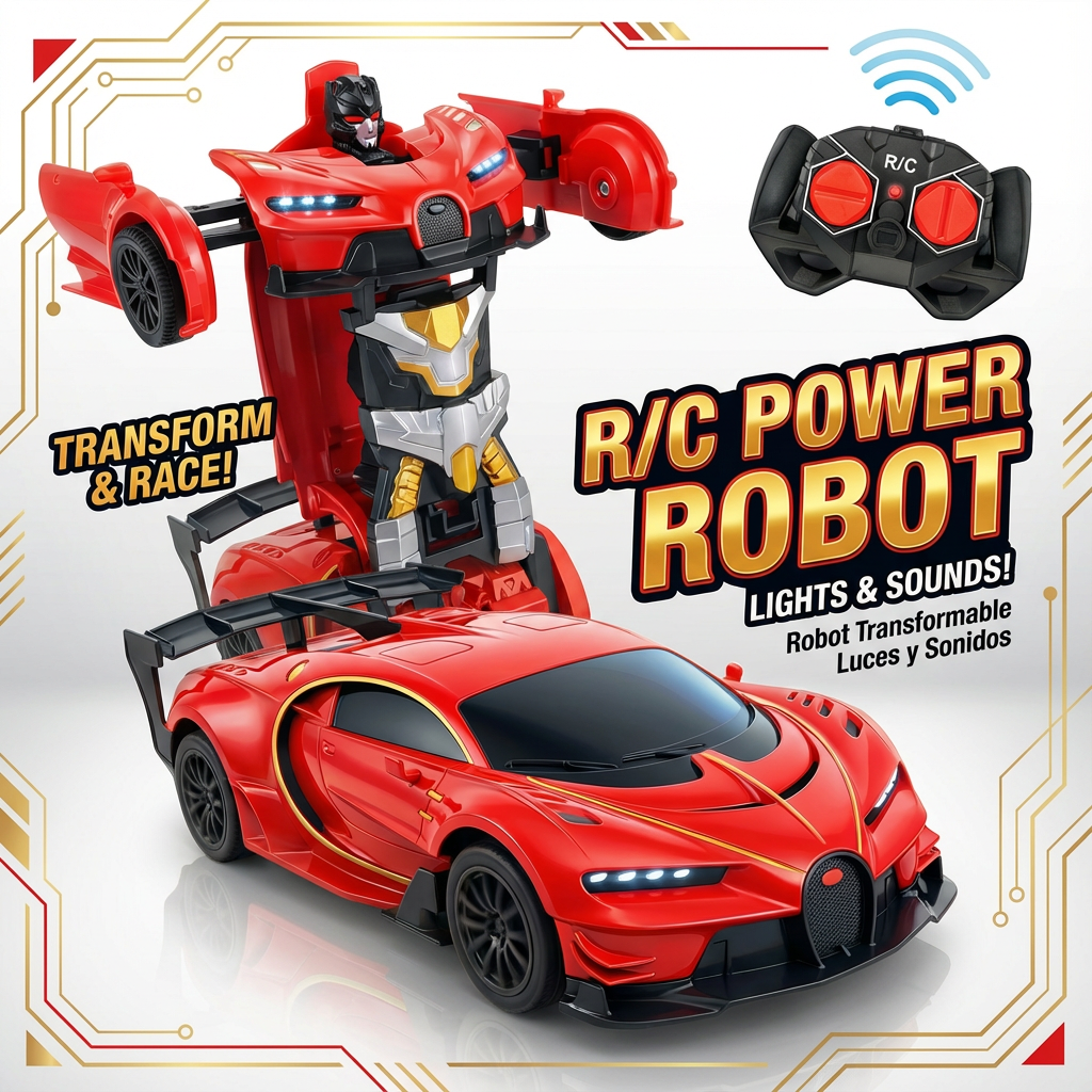 Carro Transformable RC 2-en-1 – ¡Deportivo veloz que se convierte en robot en segundos!